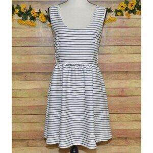 Lauren Conrad Sun Dress Navy Nautical Cross Back Size L Fit & Flare Preppy Lined